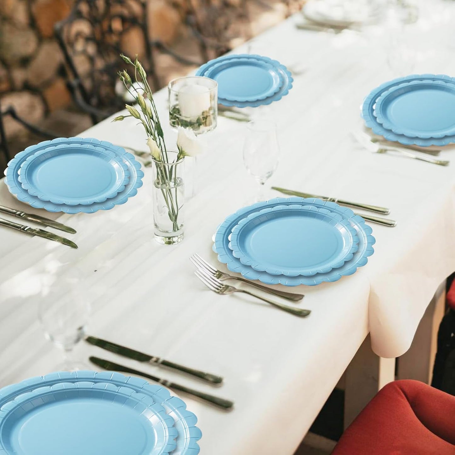 BEFORYOU 50PCS Scalloped Disposable Paper Plates Dessert Cake Party Plates for Baby Shower, Wedding,Bridal Shower Birthday Party Supplies (Blue, 7IN and 9IN)