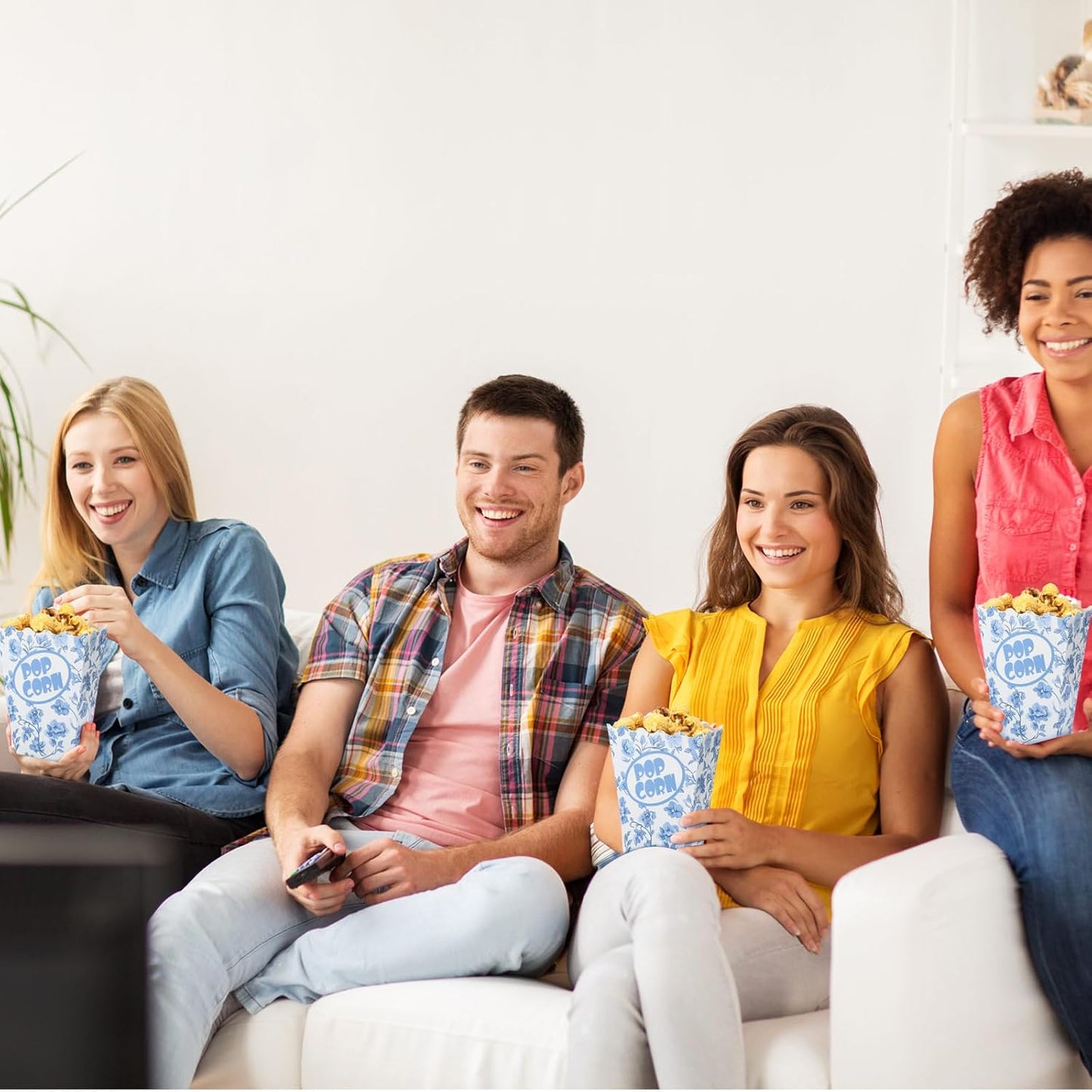 Marspark 50 Pack Blue Floral Party Popcorn Boxes - Chinoiserie Flowers Vintage Paper Popcorn Boxes Individual Servings for Christmas, Birthday, Movie Night, Carnivals