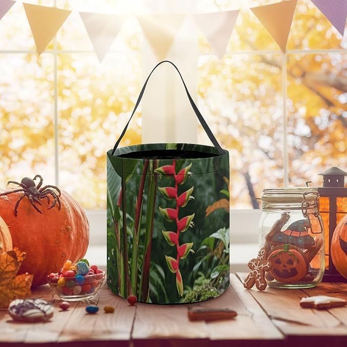 Halloween Candy Bucket - Green Plants in The Tropical Rainforest Trick Or Treat Candy Bag, Gift Bag for Party Favor Supplies