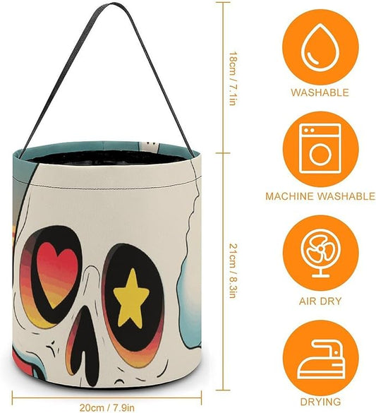 Halloween Candy Bucket - Ghost Skull Pattern Trick Or Treat Candy Bag, Gift Bag for Party Favor Supplies