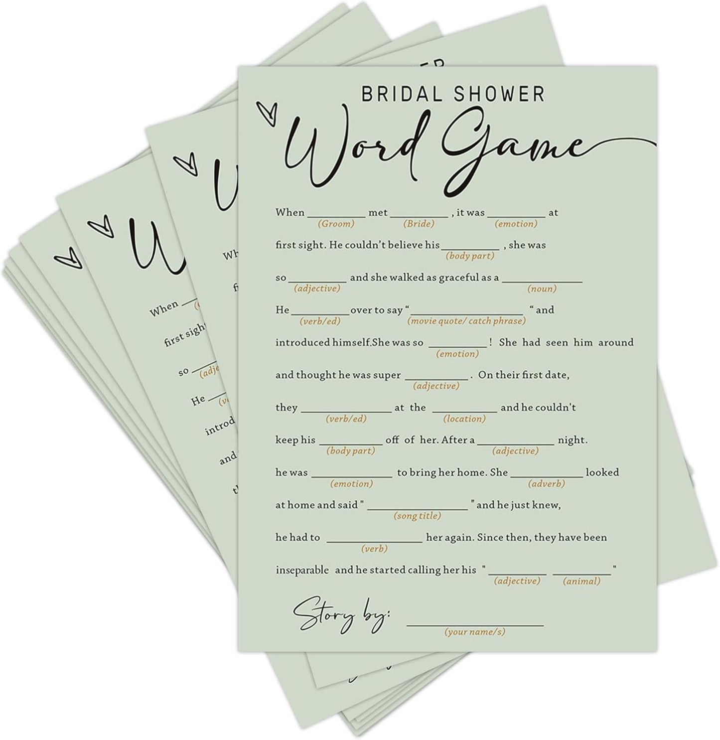Bridal Shower Games, Bridal Word Game, 25Pcs Minimalist Sage Green Bridal Game Cards, Wedding Shower Games for Guests, Engagement Bachelorette Party Supplies