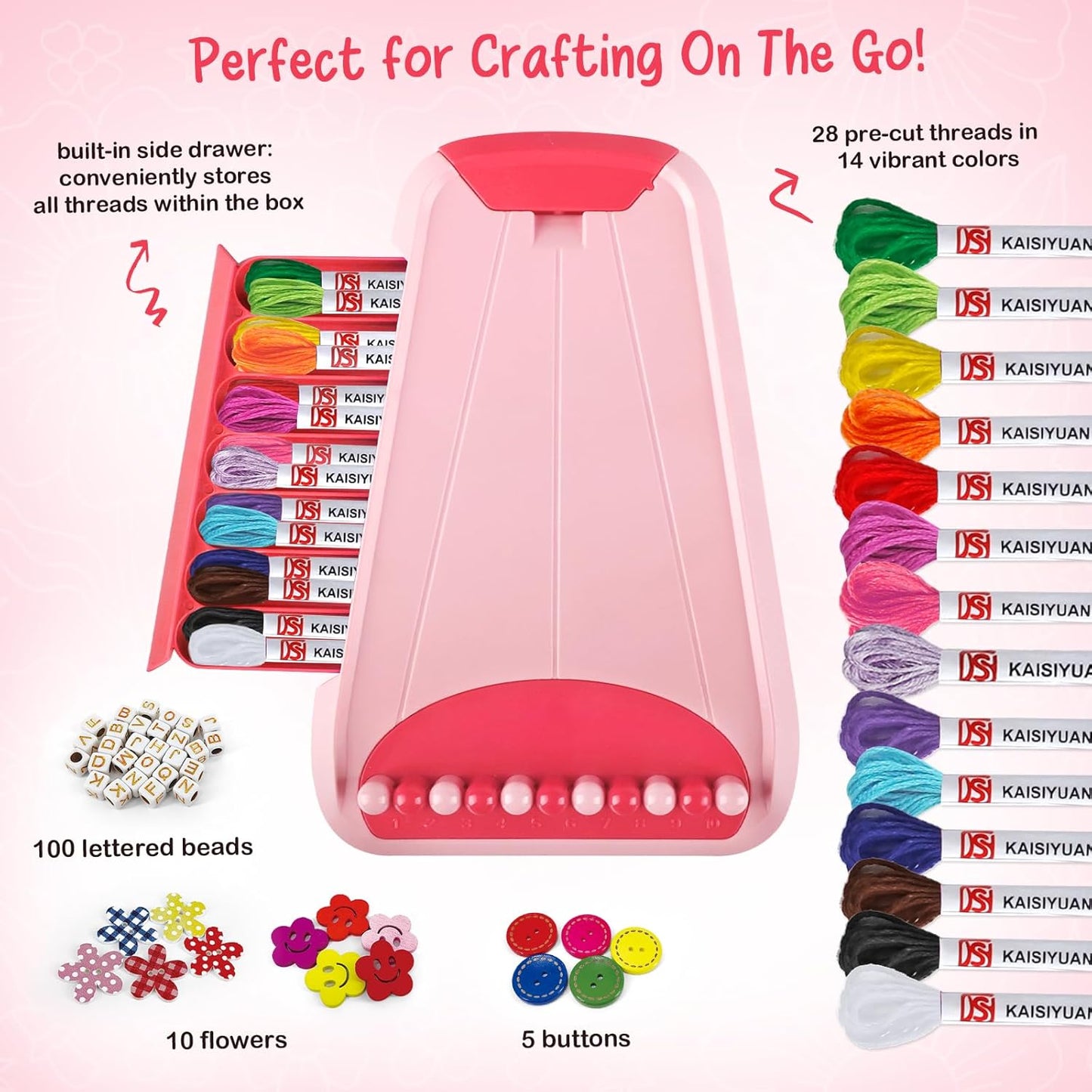 Bracelet Making Kit for Girls - Friendship Bracelet Kit - Christmas Gifts for Ages 6 7 8 9 10 11 12 Year Old Girl Birthday Gifts, Arts and Crafts for Kids Ages 8-12 Teen Bracelets DIY Maker Pink Coral