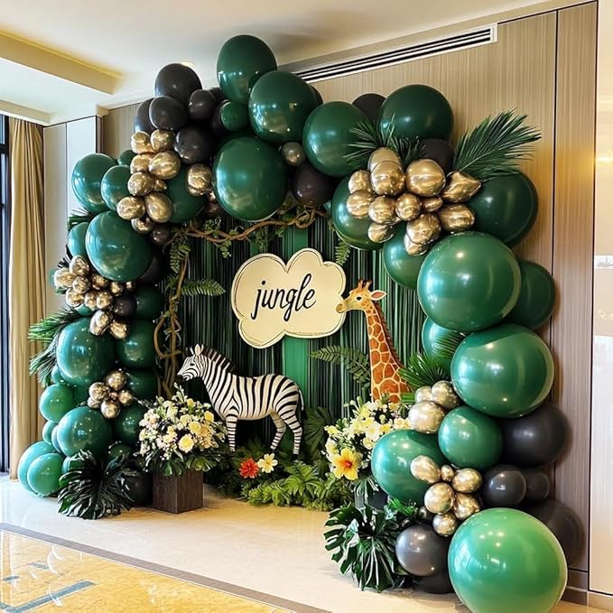 Black Green Gold Balloon Garland Double Stuffed Forest Dark Green Balloons Black Gold Balloon Arch Kit for Wedding Birthday Jungle Baby Shower Graduation Prom Camo Army Party Decorations