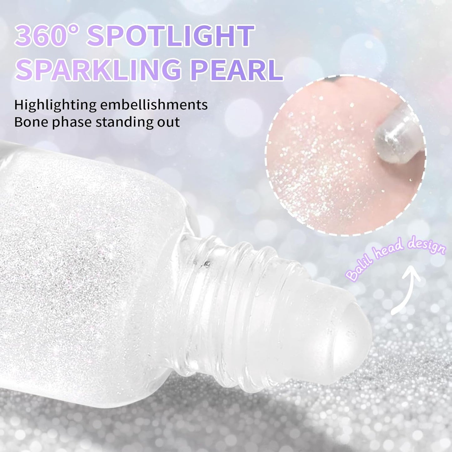 Diamond Roll On Liquid Highlighter for Radiant Glow, Watery-glowing Texture Shimmer Glow Face Luminizer, Long-Lasting Rollaway Body Glitter Makeup for Festival, Party & Daily Glow