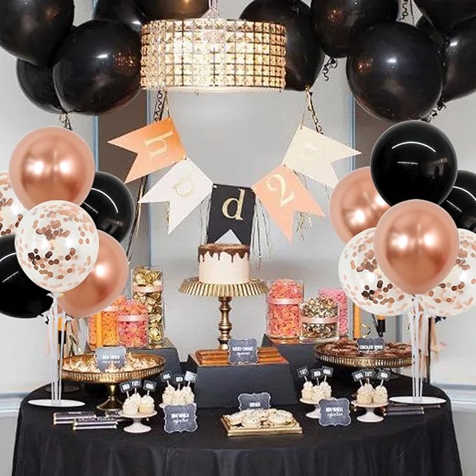 TONIFUL 4 Set Rose Gold and BlackBalloon Centerpieces for Table,Balloon Stand Kit for Bridal Shower,Class of 2026 Graduation,Wedding,Hot Girl Party Decoration,Retirement,Birthday Decorations for Women