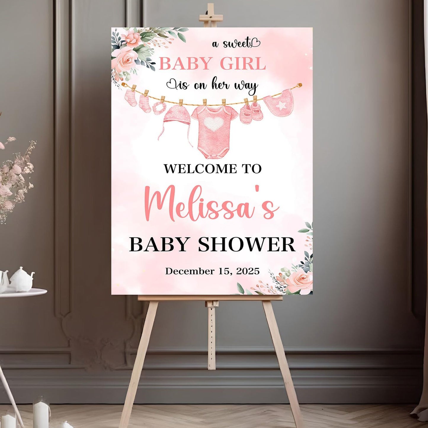 Custom Baby Shower Yard Sign For Girl, Girl Baby Clothes Baby Shower Welcome Sign, Pink Baby Shower Welcome Sign, Sweet Baby Girl Baby Shower Address Sign, Pink Baby Shower Decorations