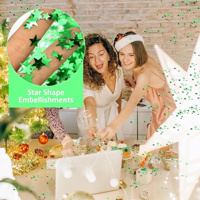 Ruidee 60g Star Confetti Metallic Foil Stars Table Confetti Metallic Foil Stars Sequin for Halloween Birthday Wedding Festival Party DIY(ZX/Green)