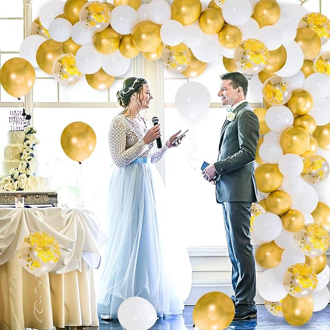 108pcs White Gold Balloon Garland Arch Kit 5, 10 Inch 12" White Gold Confetti Balloons Set for Birthday Baby Shower Wedding Graduation Mother's Day Christmas Party Decorations
