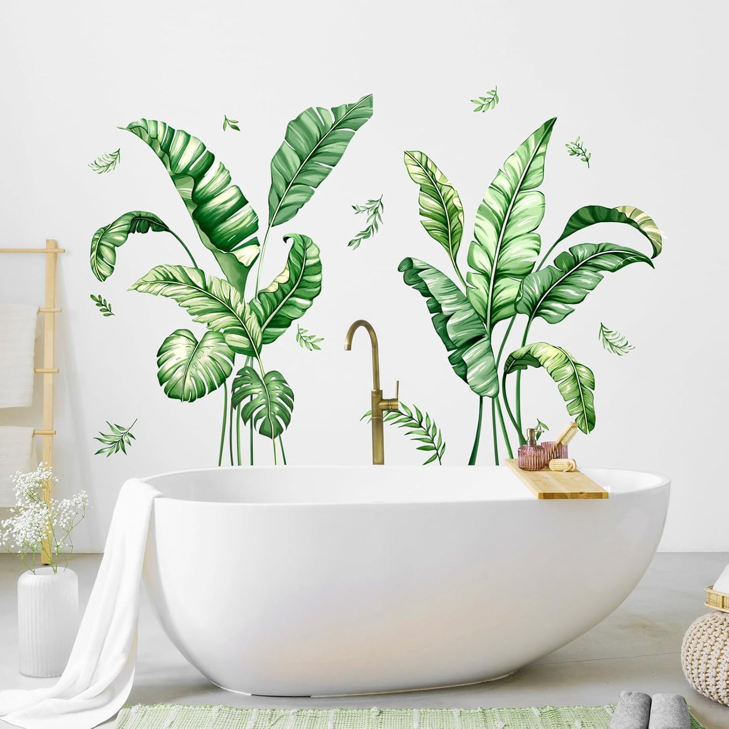 Tropical Palm Leaves Wall Decals, Large Green Plants Wall Stickers Vinyl Peel and Stick Wall Decal Self Adhesive Wall Art Sticker for Aisle Bedroom Office Sofa Backdrop Home Decor