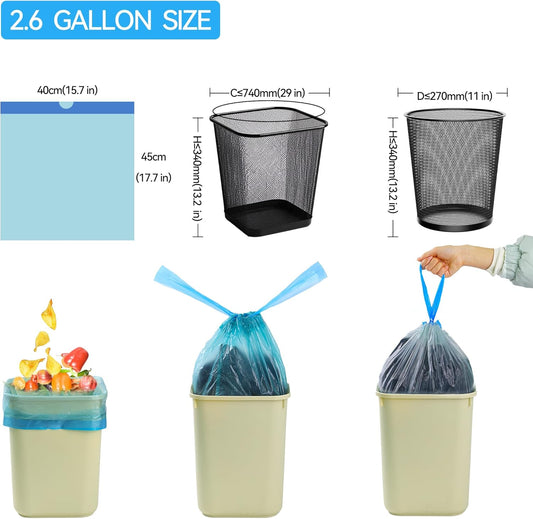 Bathroom Small Drawstring Trash Bag 2.6 Gallon Random Colored Garbage Bag 75 Count Trash Can Liner for Bathroom, Office, Bedroom, Kitchen