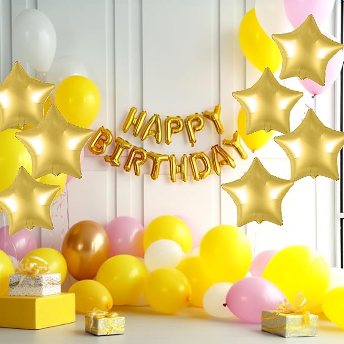 Gold Star Foil Balloons, 10PCS Gold Foil Stars Shape Balloons, 18 Inch Metallic Stars Balloon for Helium Pentagram Balloon for Birthday, New Years, Graduation, Baby Shower Party Decorations