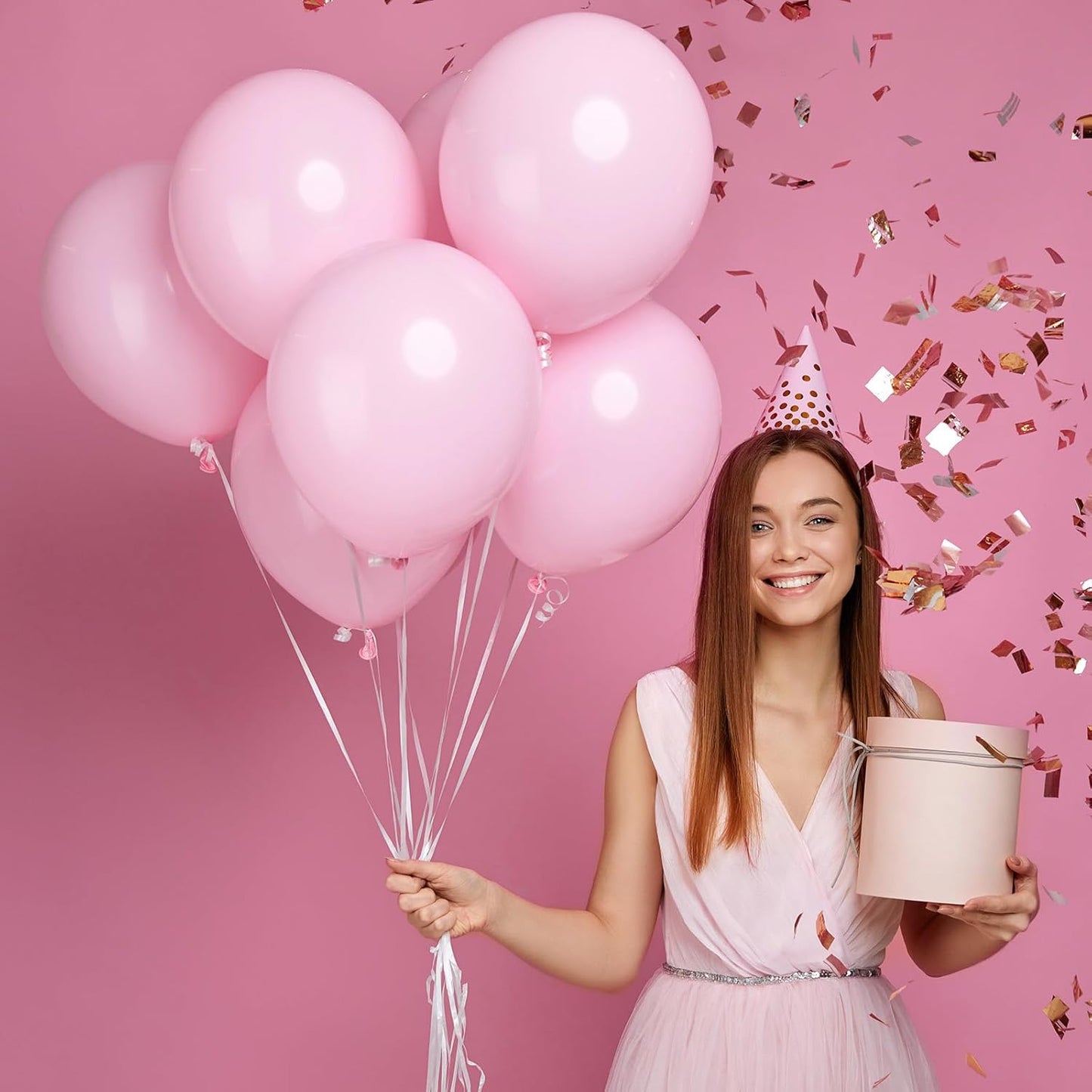 Pastel Pink Balloons 12 Inch, 100 Pack Baby Pink Balloon Light Pink Latex Balloons Matte Pale Soft Macaron Pink Helium Balloons for Gender Reveal Baby Shower Princess Birthday Party Decorations