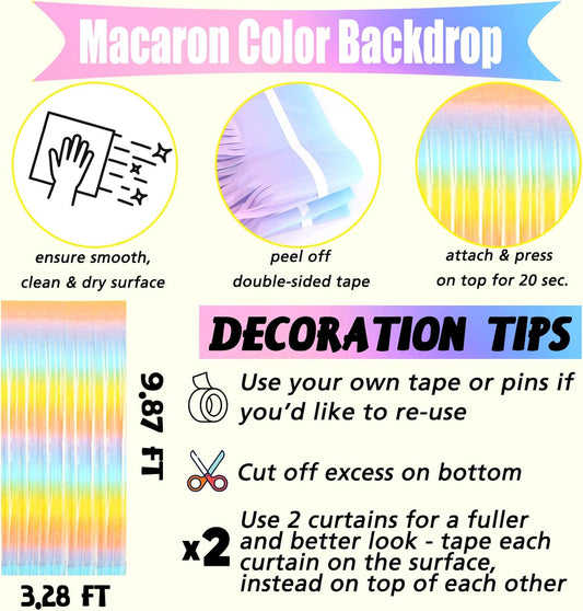 4 Pack Fringe Curtain Backdrop, 3.2Ft x 9.8Ft Rainbow Metallic Tinsel Foil Fringe Streamers Background for Photo Booth Birthday Wedding Baby Shower Carnival Easter Mother’s Day Party Decorations