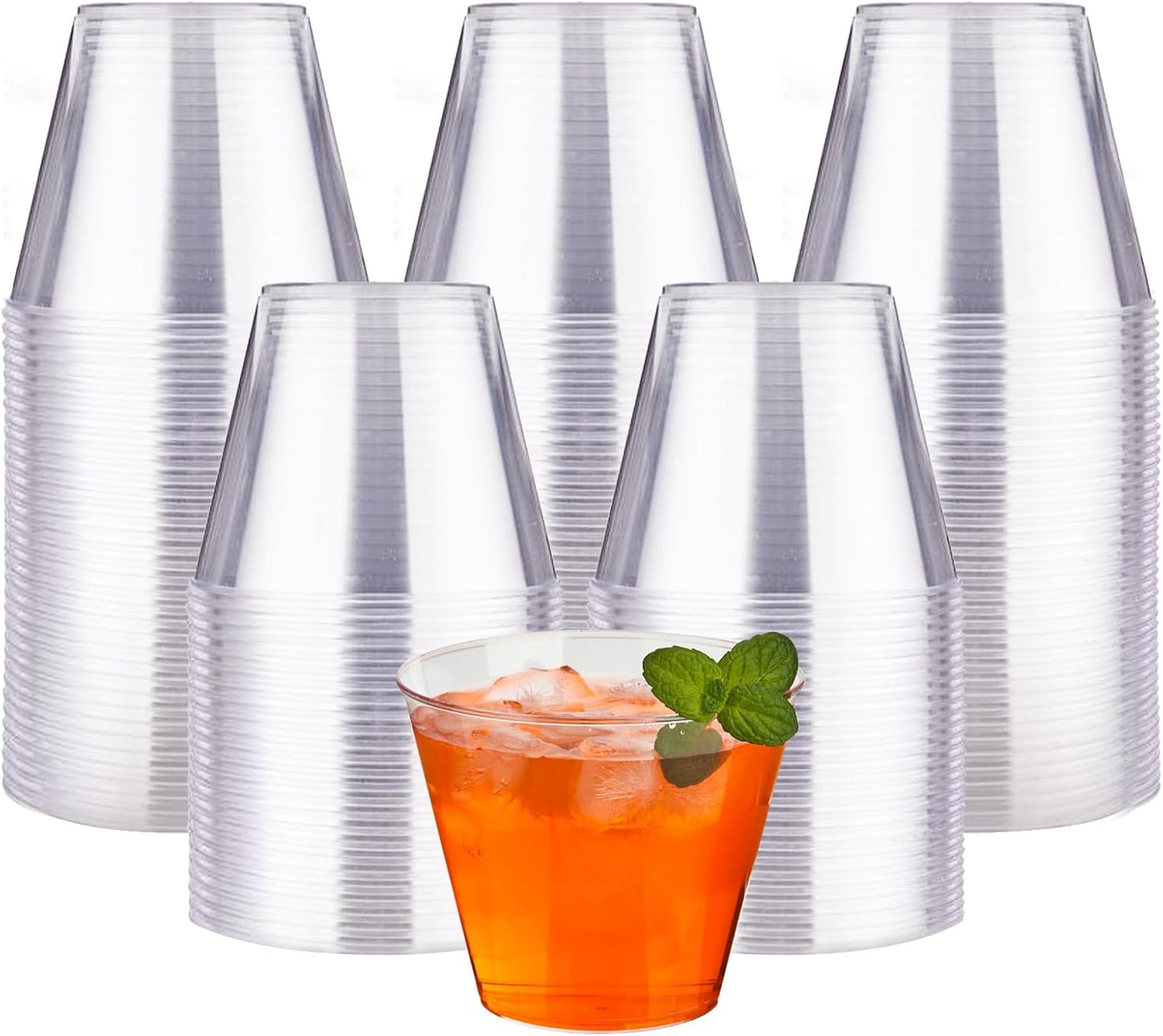 RACETOP 9 oz Clear Disposable Plastic Cups 50 Pack, Clear Plastic Cups Tumblers, Heavy-duty Party Glasses, Disposable Cups