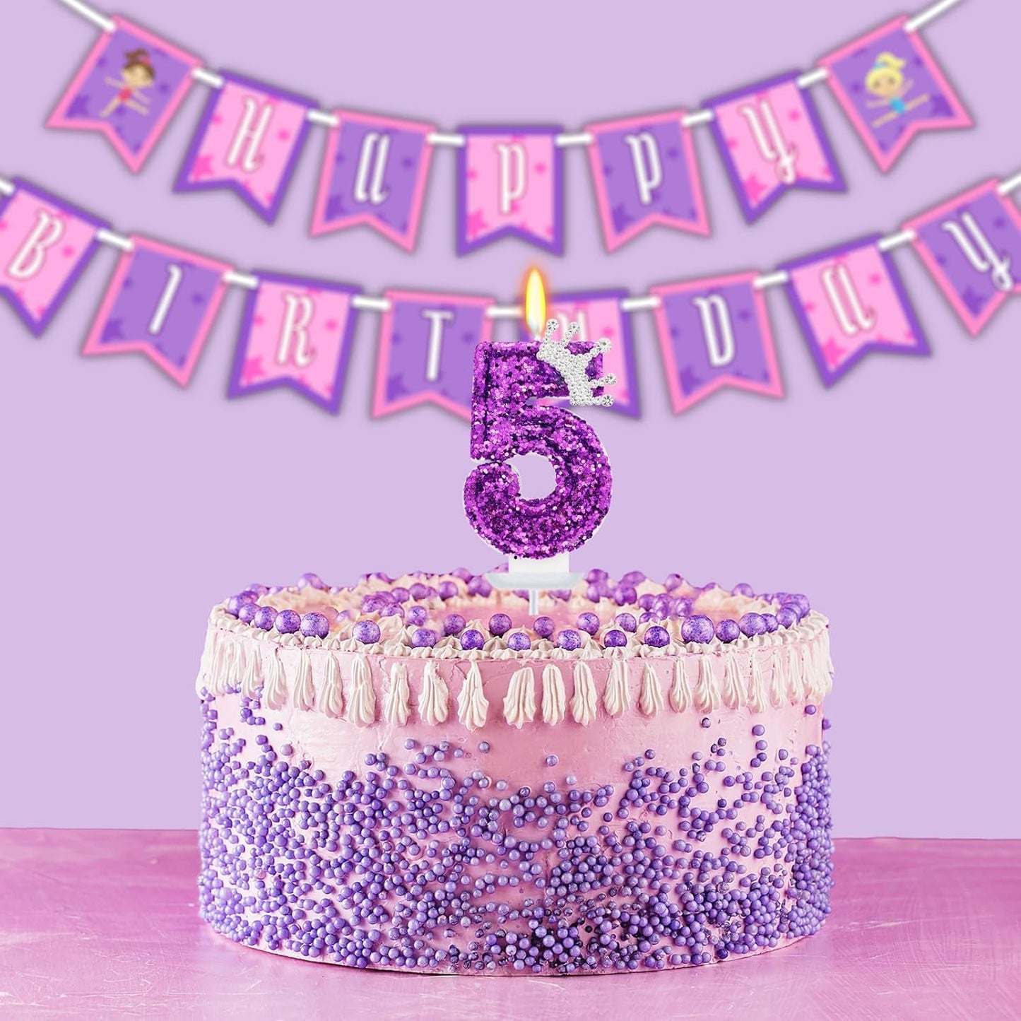 Birthday Candle for Cake, Crown Purple Number Candles, 2.76 inch Cake Topper Decoration for Birthday Party (Number 5)