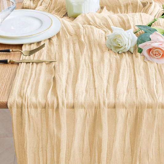 Wokceer Cheesecloth Table Runner Sand 10FT Boho Gauze Christmas Cheese Cloth Table Runner for Party Easter Rustic Sheer Table Runners for Baby Bridal Shower Wedding Table Decor