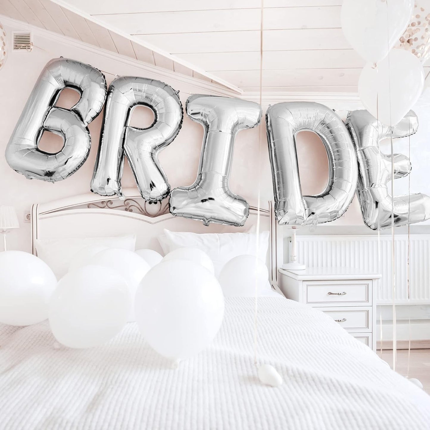 HOUSE OF PARTY Silver Bride Balloon - 40'' Foil Balloons for Wedding Bridal Shower Engagement Party Decor - Bachelorette Party Supplies for Bride-to-Be!