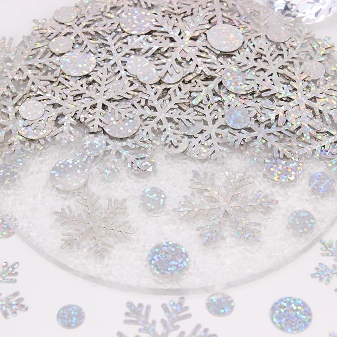 Snowflake Confetti, 300 PCS Snow Christmas Confetti for Winter Wonderland Party Decorations, Iridescent Snowflake Christmas Decorations