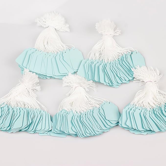 Price Tags with String Attached, 500 PCS Marking Tags for Crafts, Clothing and Gift Wrap (1.88"x1.18",Pale Blue)