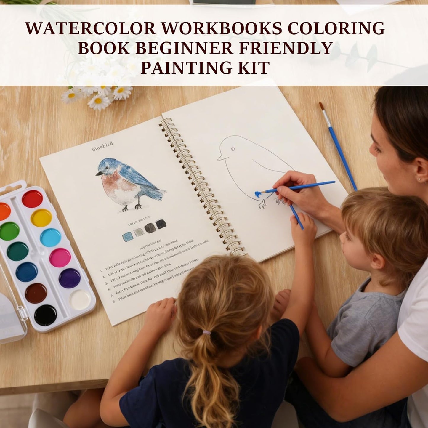 Hugsgarden Watercolor Workbook,Beginner Friendly Watercolor Workbooks, Water Coloring Book Step-by-Step Painting Practice Book with 12 Color Watercolors Paint Set for Adults
