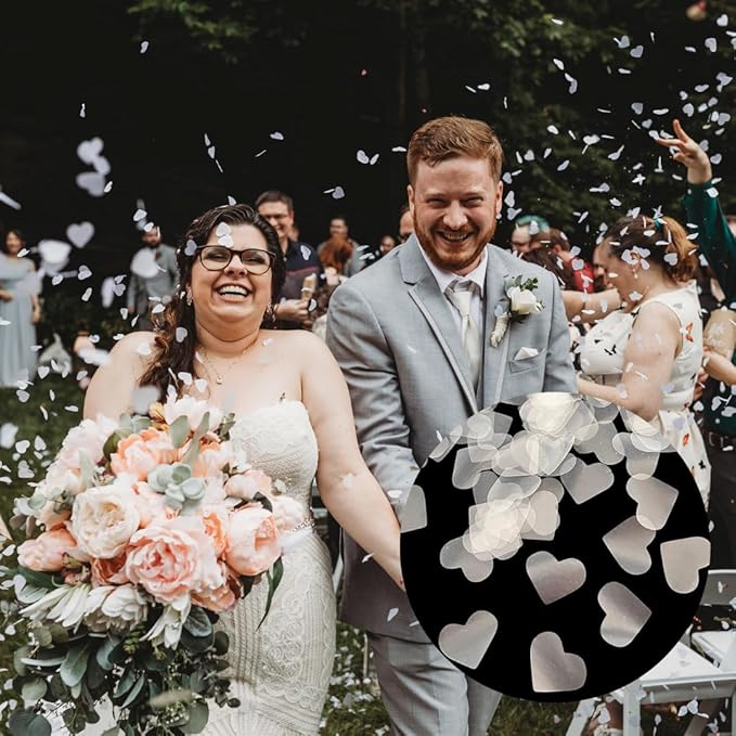 Dissolving Water Soluble Rice Paper White Wedding Heart Shaped Confetti 28000 Pieces 150 Gram Biodegradable Confetti Hearts for Send Off Outdoor Beach Reception Ceremony Celebration Classic Modern