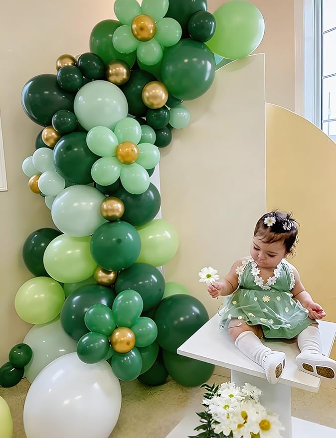 Green Balloon Arch Garland Kit,131PCS Shades of Green and Gold Balloon Arch, Latex Party Balloons in Different Sizes for St Patricks Day, Baby Shower, Birthday Decor
