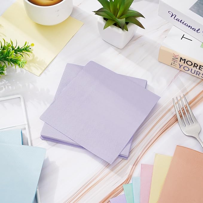 Whaline 120 Pcs Pastel Rainbow Cocktail Napkin Colorful Spring Easter Beverage Luncheon Paper Napkins 2 Ply for Baby Shower Birthday Wedding Tea Party Favors, 6 Colors