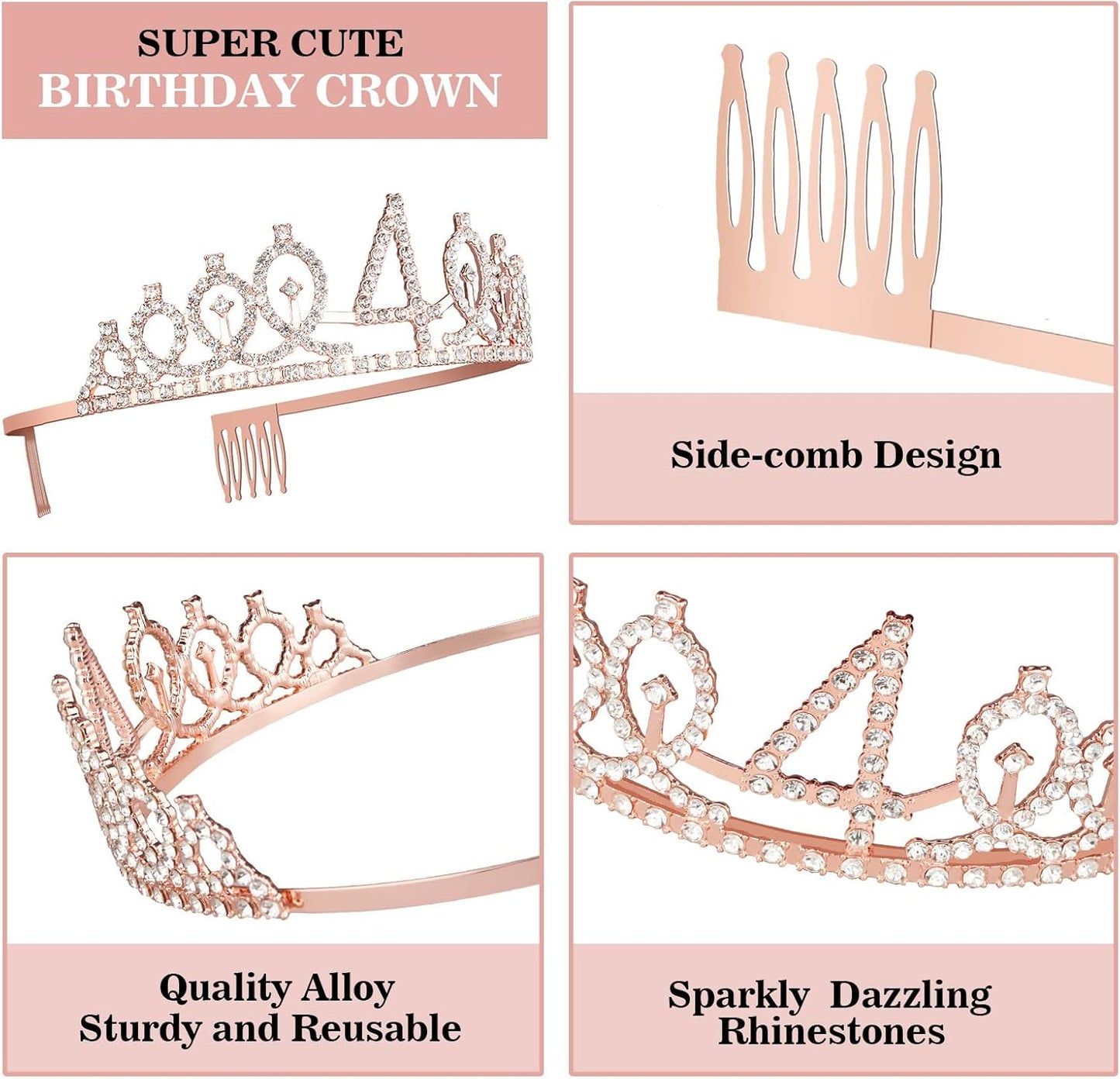 4th Birthday Decorations for Girl Including Sash, Crown, Numeral Candle and Cake Topper, 4 Year Old Girls Party Favor Supplies