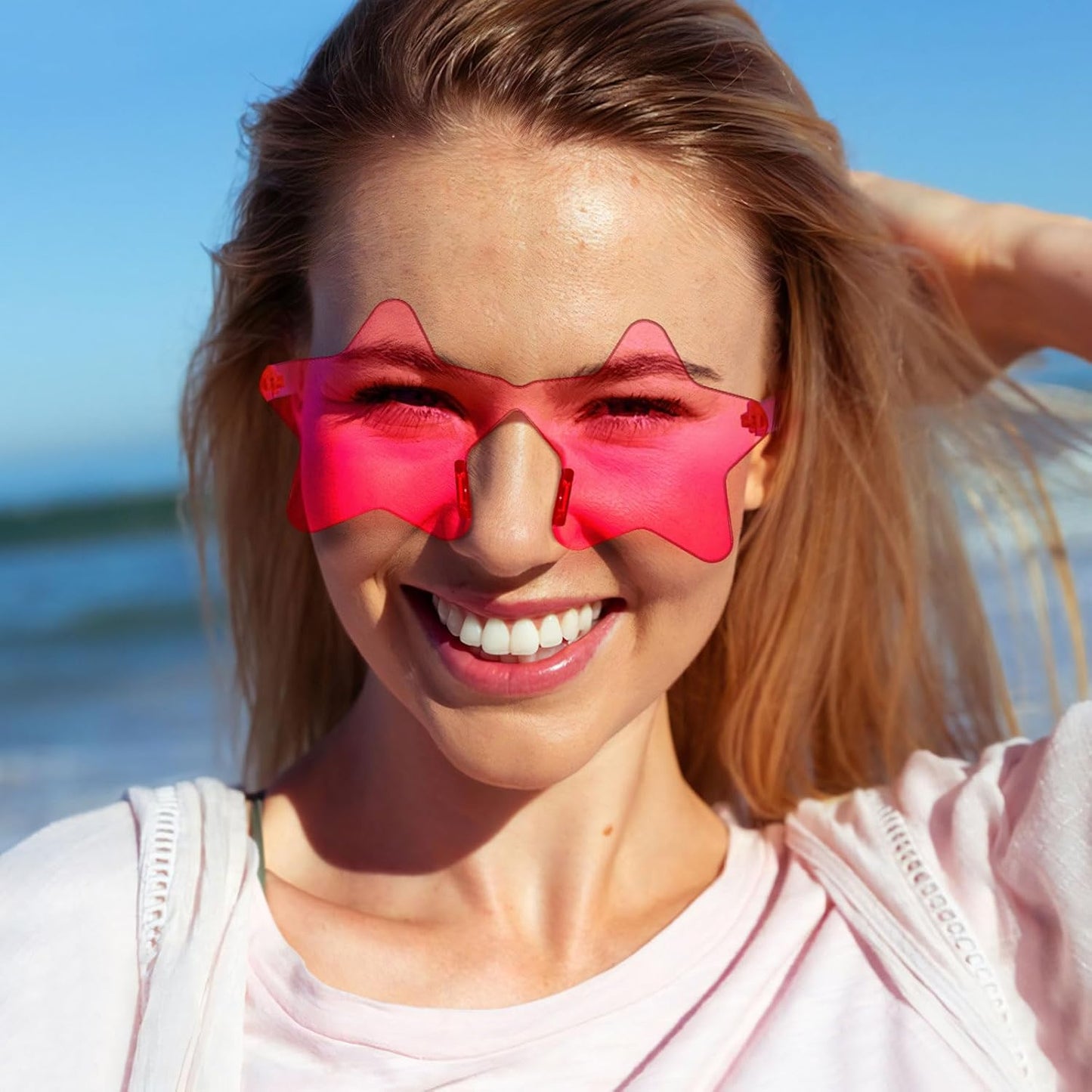 10/20 Pack Star/Heart Shape/Round/Butterfly/Cat Eye/Rectangle/Fire Rimless Tinted Party Sunglasses Color Glasses