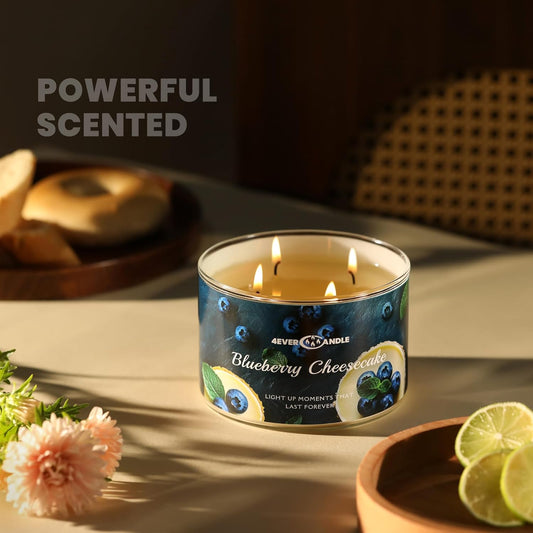 Soy Wax Blend Candle for Home, 4-Wick Candles in Blueberry Cheesecake Scented, Aromatherapy Candles Gift for Parties, Relaxing, Over 50 Hours of Burn Time, 18oz
