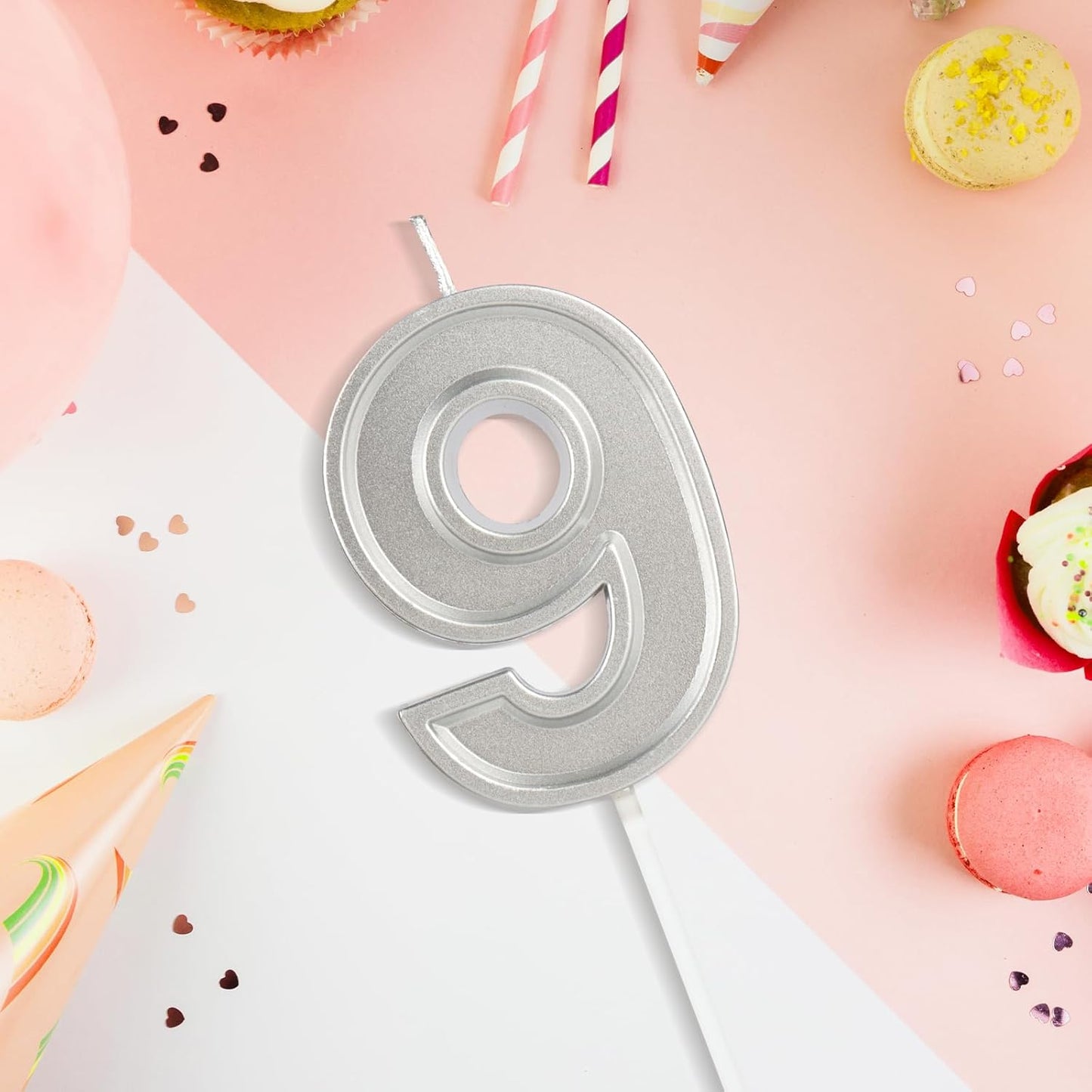 BEAN LIEVE Silver Birthday Candles Number 9, Silver Number Candles, Cake Number Candles for Birthday Parties and Wedding Anniversary Celebrations