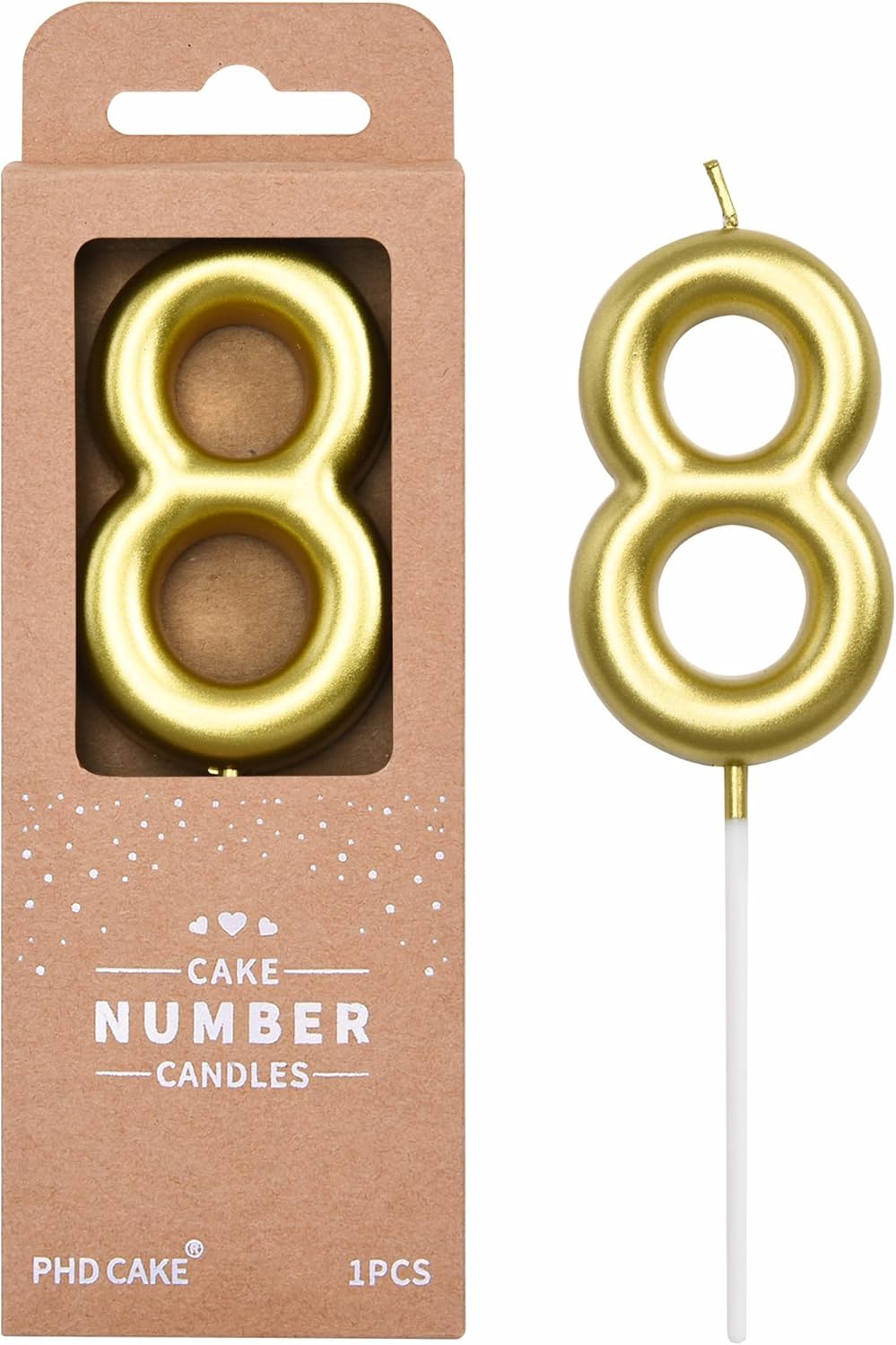 PHD CAKE 2.76 inch Classical Gold 8 Number Birthday Candles, Gold Number Candles, Cake Number Candles, Party Celebration