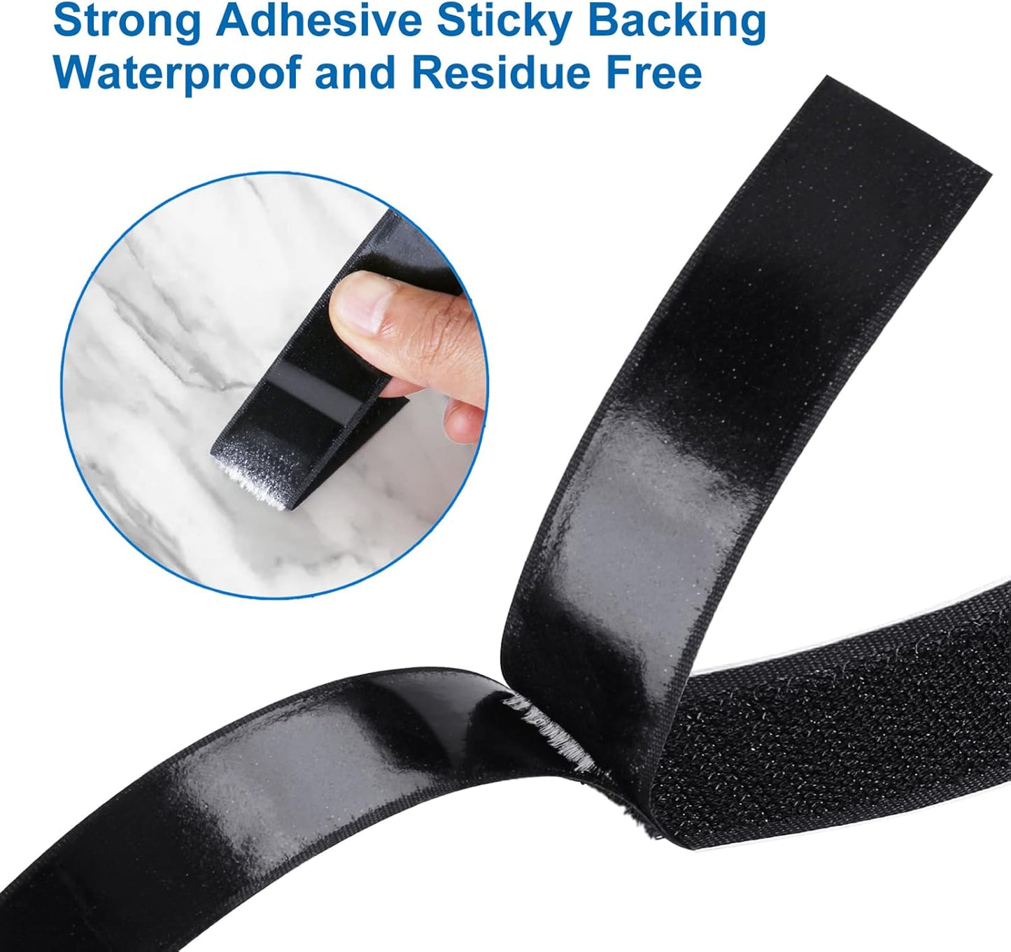 1 Inch x 11.5 Ft Strips with Adhesive, Nylon Self Adhesive Heavy Duty Strips, Double Sided Sticky Back Fastener Roll Tape for Home Office School Car and Crafting Organization Black