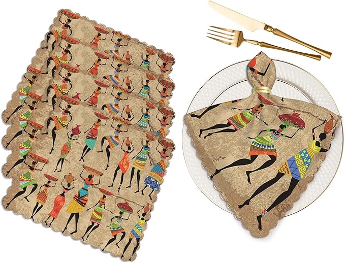 Yibeas African Woman Cloth Napkins Dinner Table Napkins Beautiful African Woman on Vintage Grunge Background Washable Reusable Napkins Set of 4 Home Holiday Party Wedding