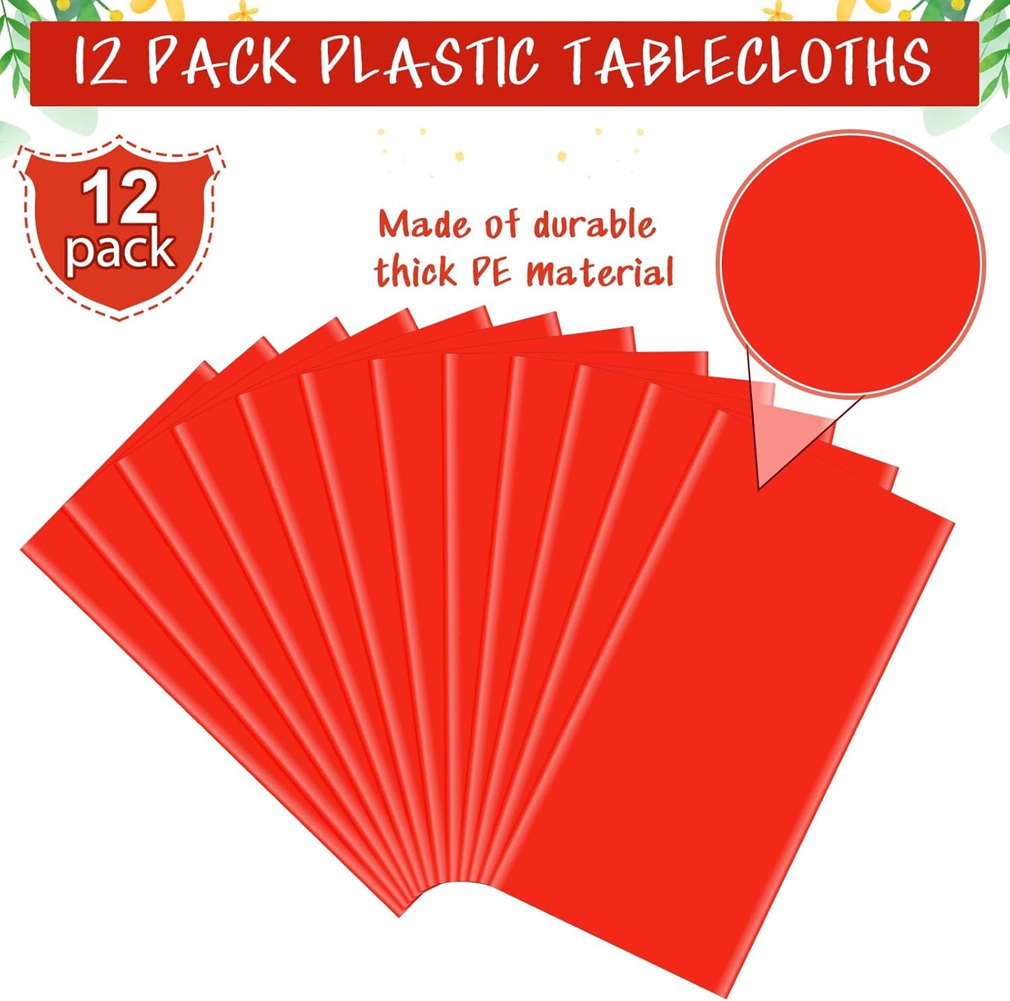 12Pcs Red Rectangle Tablecloths,Disposable Plastic Tablecloth,Waterproof Red Table Cover for Graduation Birthdays Weddings Anniversary Party Decorations,54 x 108 Inch