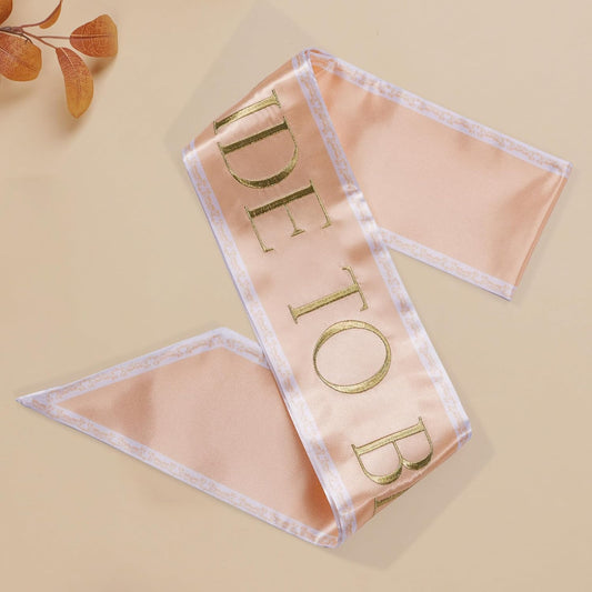 Embroidered Bride to Be Sash Double-Layer Satin Sash with Champagne Gold Trim Bridal Shower Hen Night Bachelorette Party Accessories