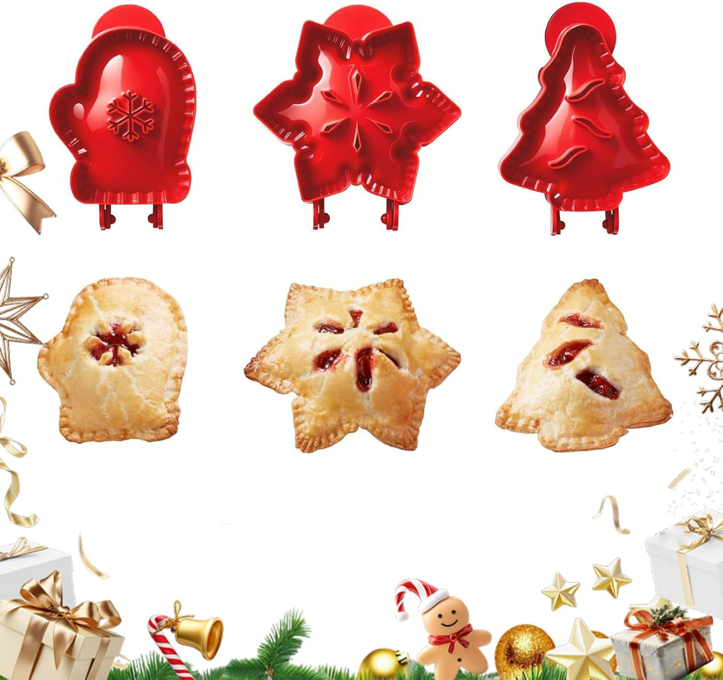 Holiday Mini Pie Mold, Hand Pie Press Molds Maker for Christmas Party Potluck Baking, Dough Presser Pies Molds for Fall, Thanksgiving & Christmas Festivals (3 Pcs-A)