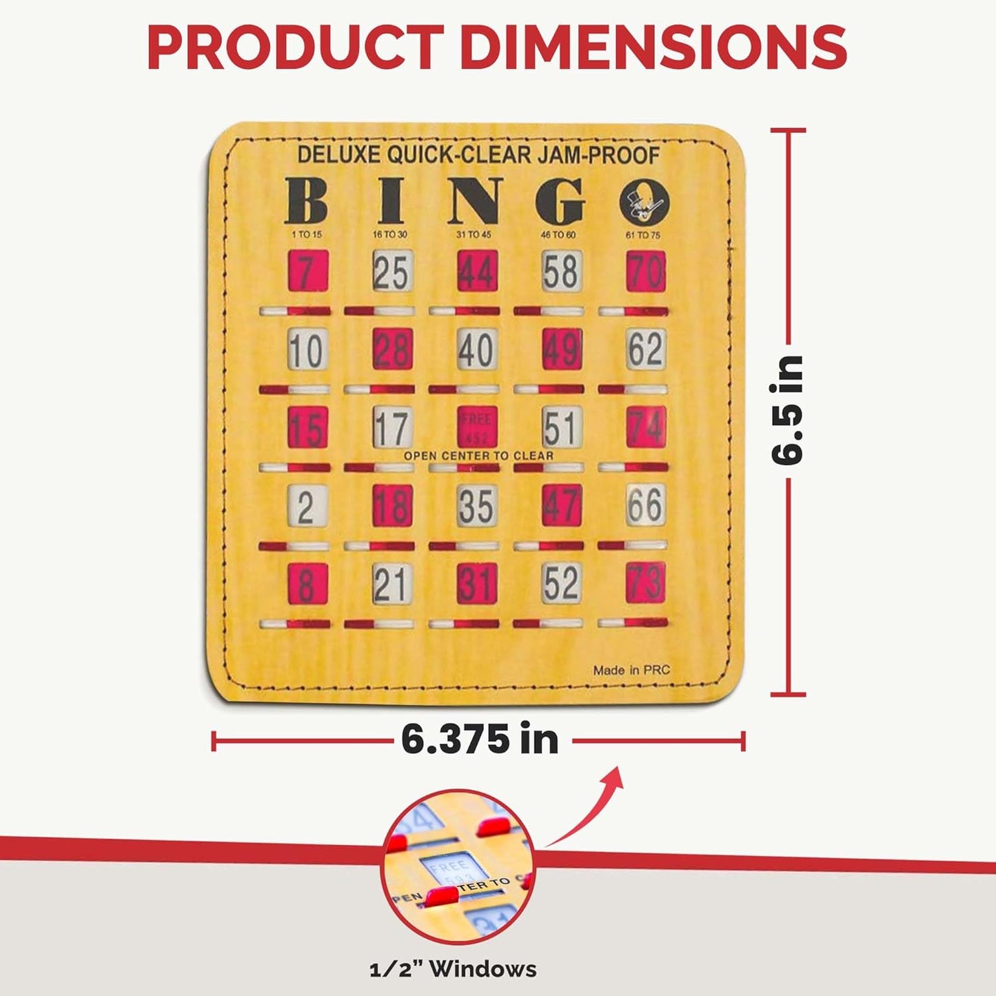 MR CHIPS Jam-Proof Quick-Clear Deluxe Fingertip Slide Bingo Cards with Sliding Windows 100 Pack in Woodgrain Style