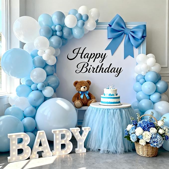 Patimate Light Blue Balloons - 100pcs 12 Inch Pastel Blue Latex Party Balloons for Birthday Graduation Baby Shower Gender Reveal Wedding Anniversary Party Decorations