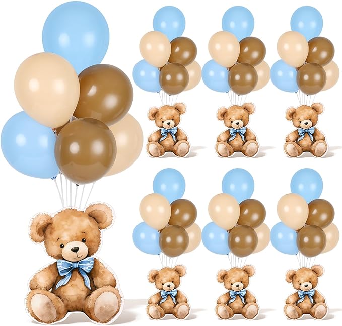 6 Sets Balloon Stand Kit for Table Blue Bear Baby Shower Tables Centerpieces with Balloon Boy Baby Shower Decor for Bear Theme Gender Reveal Birthday Party Table Decorations Supplies