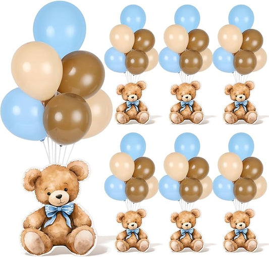 6 Sets Balloon Stand Kit for Table Blue Bear Baby Shower Tables Centerpieces with Balloon Boy Baby Shower Decor for Bear Theme Gender Reveal Birthday Party Table Decorations Supplies