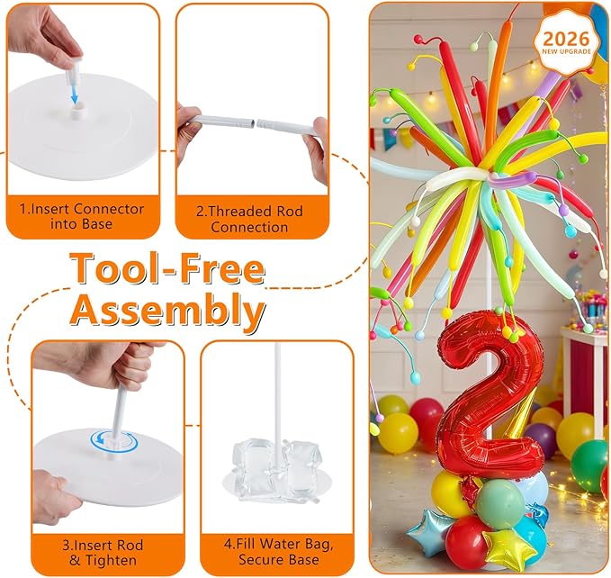 Balloon Stand Kit Set of 2, 7FT Metal Balloon Pillars Stand with Base, Reusable Balloon Columns for Birthday, Wedding, Baby Shower, Graduation Party Decorations