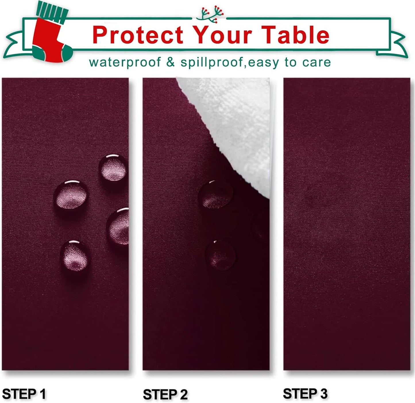 Hiasan Burgundy Tablecloth for Square Tables - Waterproof and Spillproof Washable Fabric Table Cloth for Dining Room Kitchen Party, 30 x 30 Inch