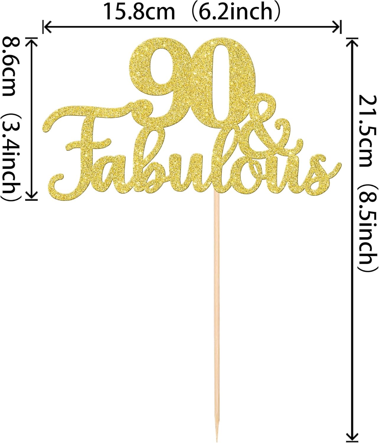 1 PCS 90 & Fabulous Cake Topper Gold Glitter 90th Birthday Anniversary Cake Pick Decoration for 90th Birthday Wedding Anniversary Party Decorations Happy 90th Birthday Cake Decorations Supplies