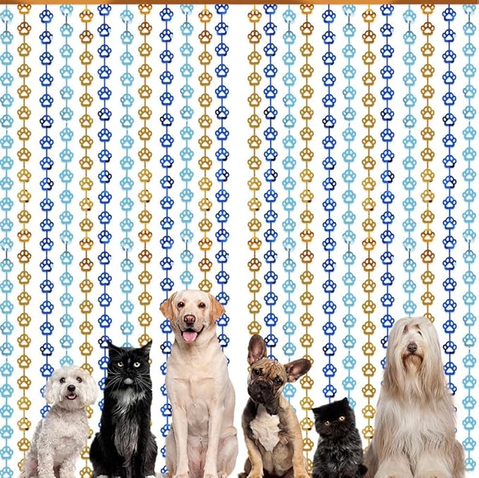 Blue Orange Party Decorations - 2 Packs Dog Paw Foil Fringe Streamers Curtains for Boys Girls Birthday Backdrop Decorations, Photo Booth Prop (3.3x6.6 ft)
