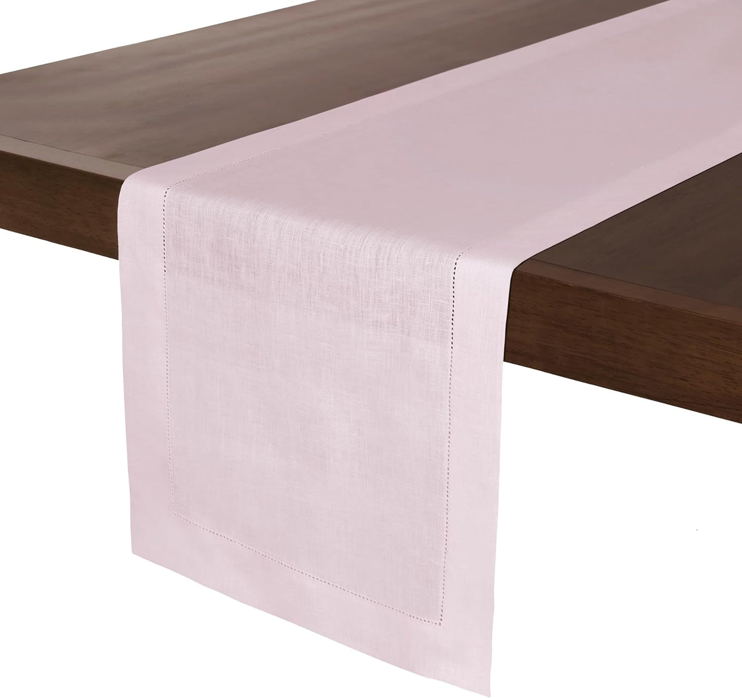 D'Moksha Homes Linen Pastel Pink Table Runner 72 Inches Long - 100% Pure Linen Hemstitch Table Runner 14 x 72 Inch for Dresser, Dining, Fall, Autumn and Halloween - Classic Hemstitch