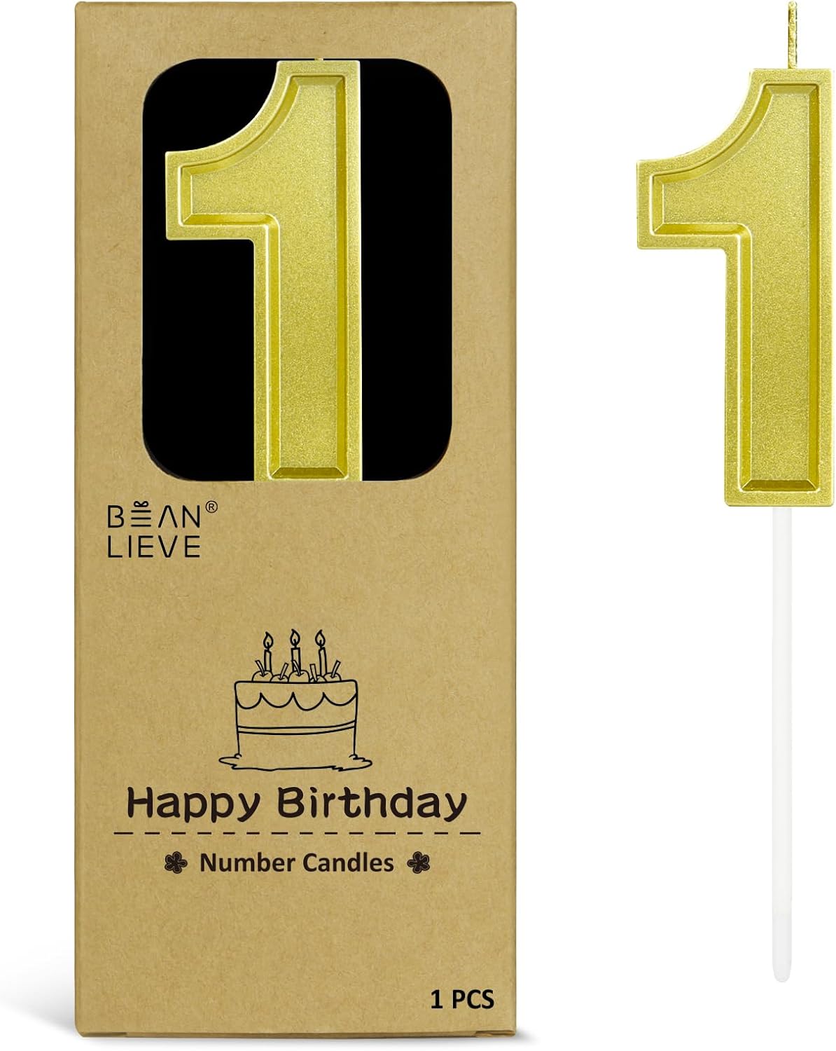 BEAN LIEVE Gold Birthday Candles Number 1, Gold Number Candles, Cake Number Candles for Birthday Parties and Wedding Anniversary Celebrations