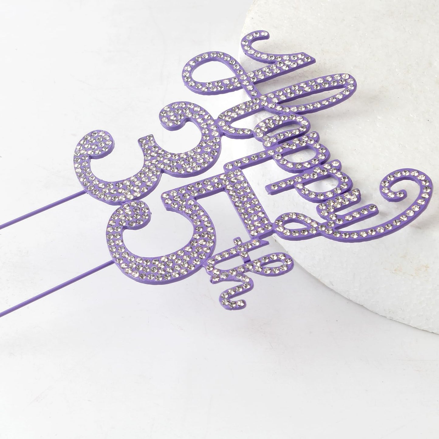 Happy 35th Birthday Purple Rhinestone Cake Topper - 35th Birthday/Anniversary,Cheers to 35 Years Old Bday Party Metal Sparkly Centerpieces Decorations.