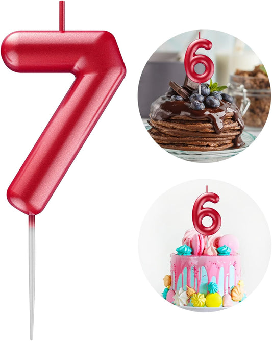 Red Number 7 Candle Happy Birthday 3D Number Candles for Birthday Cake Party Decoration Wedding Anniversary Celebration Supplies