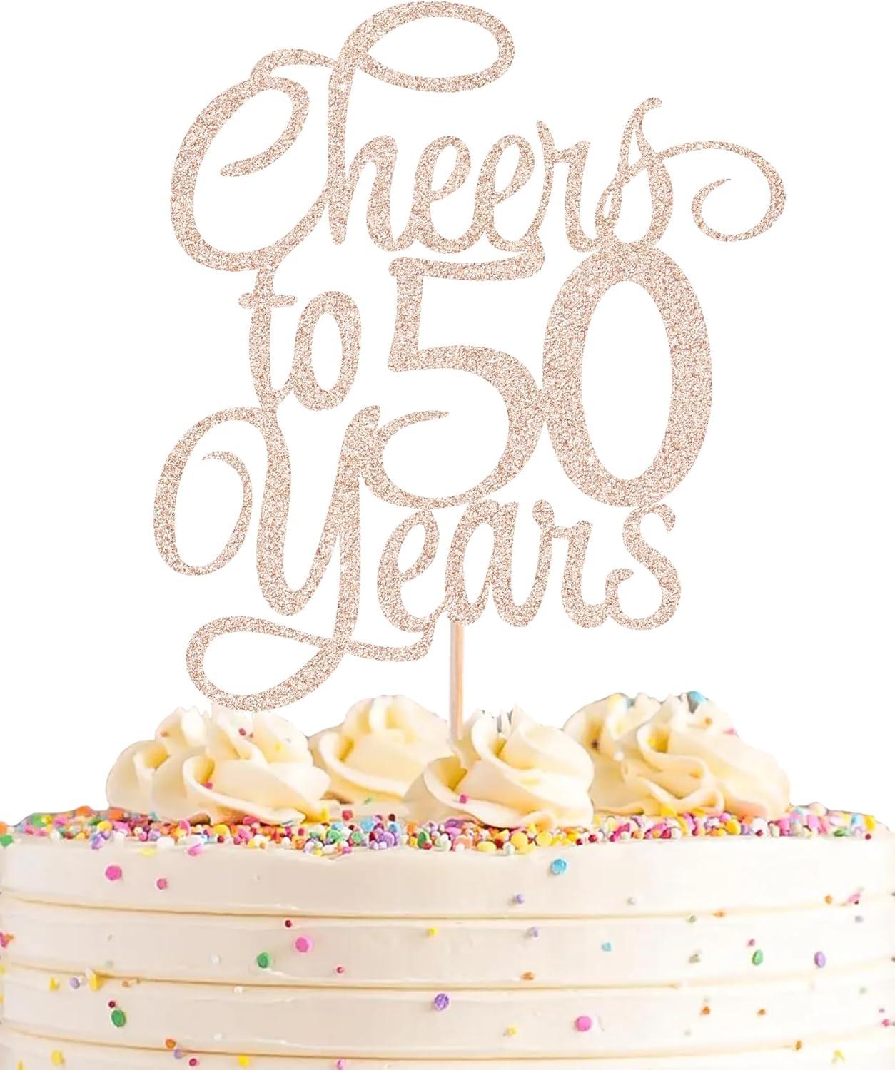 Cheers to 50 Years Cake Topper - Rose Gold Glitter 50th Birthday Cake Decorating Supplies, Perfect for 50th Anniversary or Fifty Birthday Party, Photo Booth Props